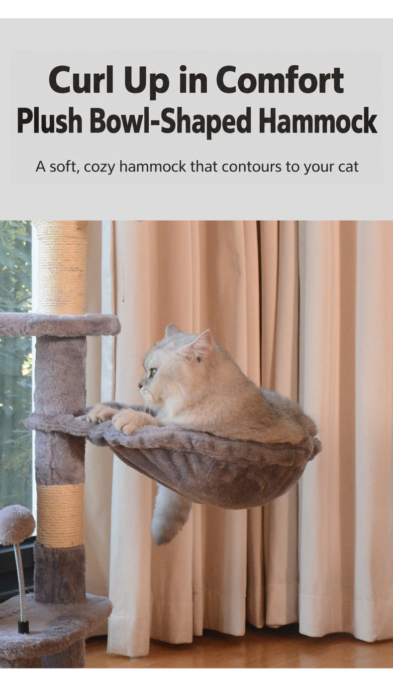 Elevated resting basket on three-level cat tree