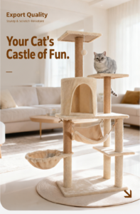 132cm cat tree with hammock and condo