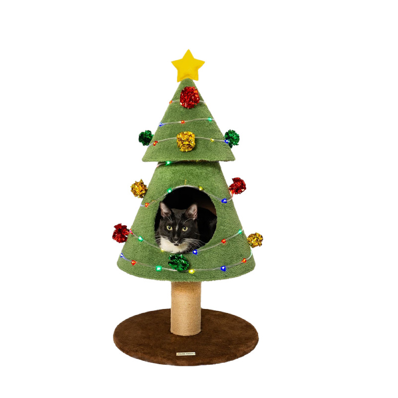 Christmas tree cat tower with condo and scratching post