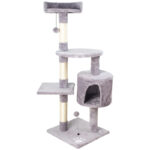 Multi-level cat tree with scratching posts and cat condo