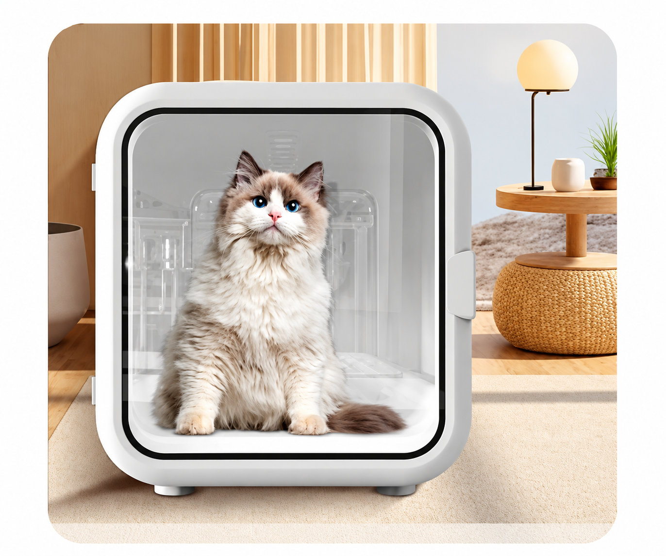Transparent observation door on pet dryer box