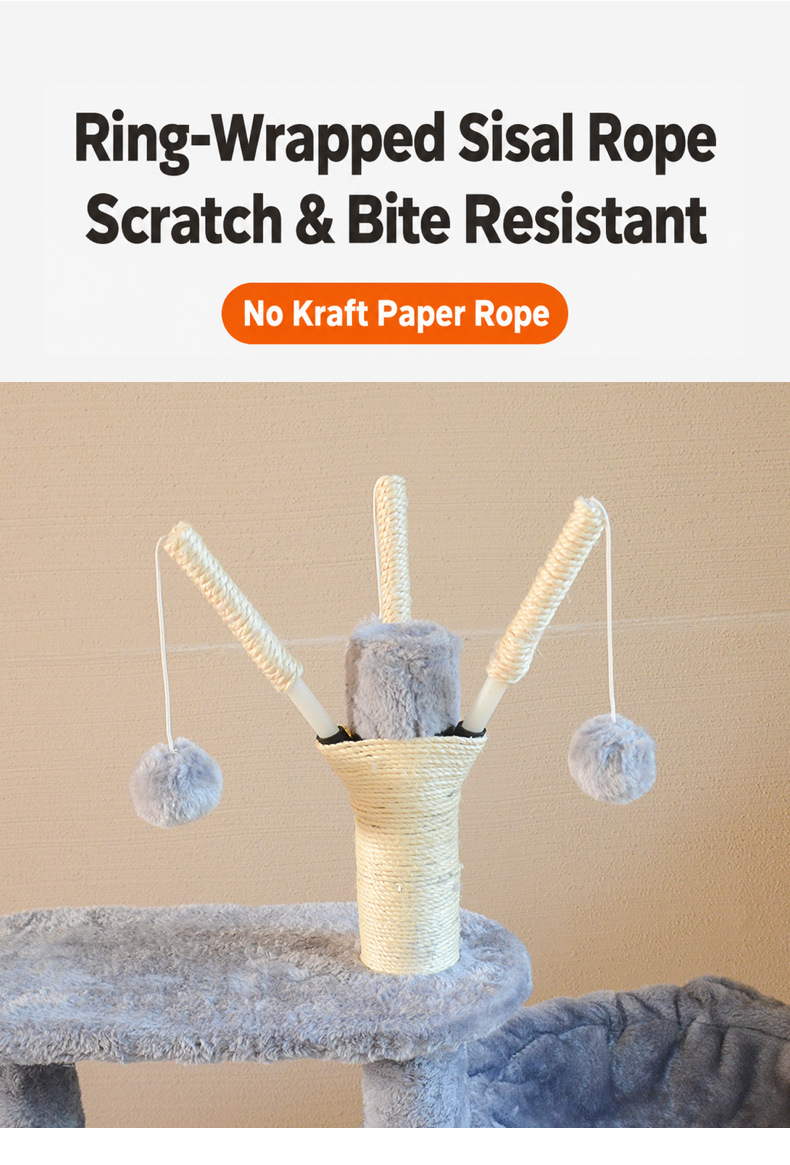 Sisal scratching posts on a compact cat tower