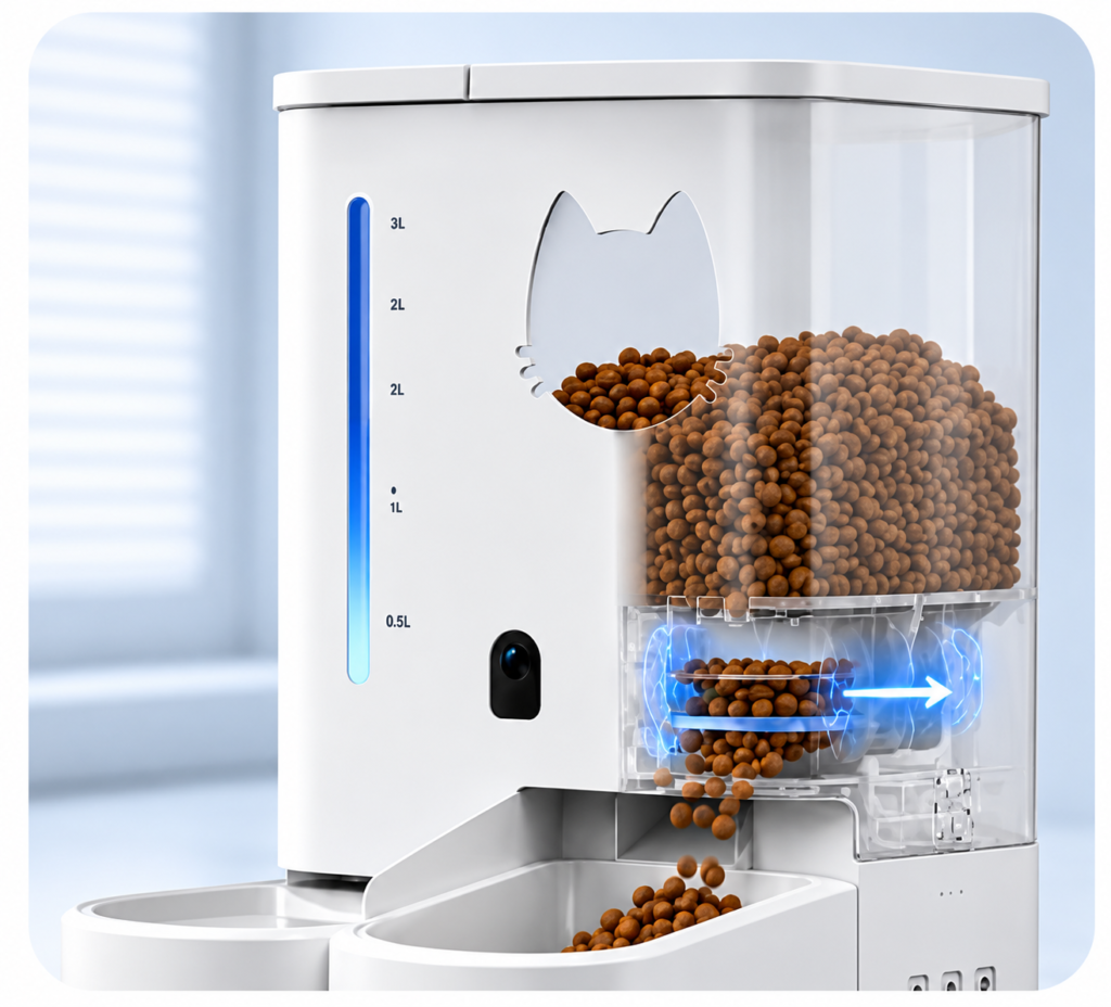 Smart pet feeder with 5L dry-food hopper