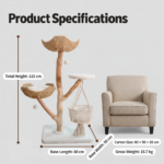Natural Wood Cat Tree with Woven Basket - image 2