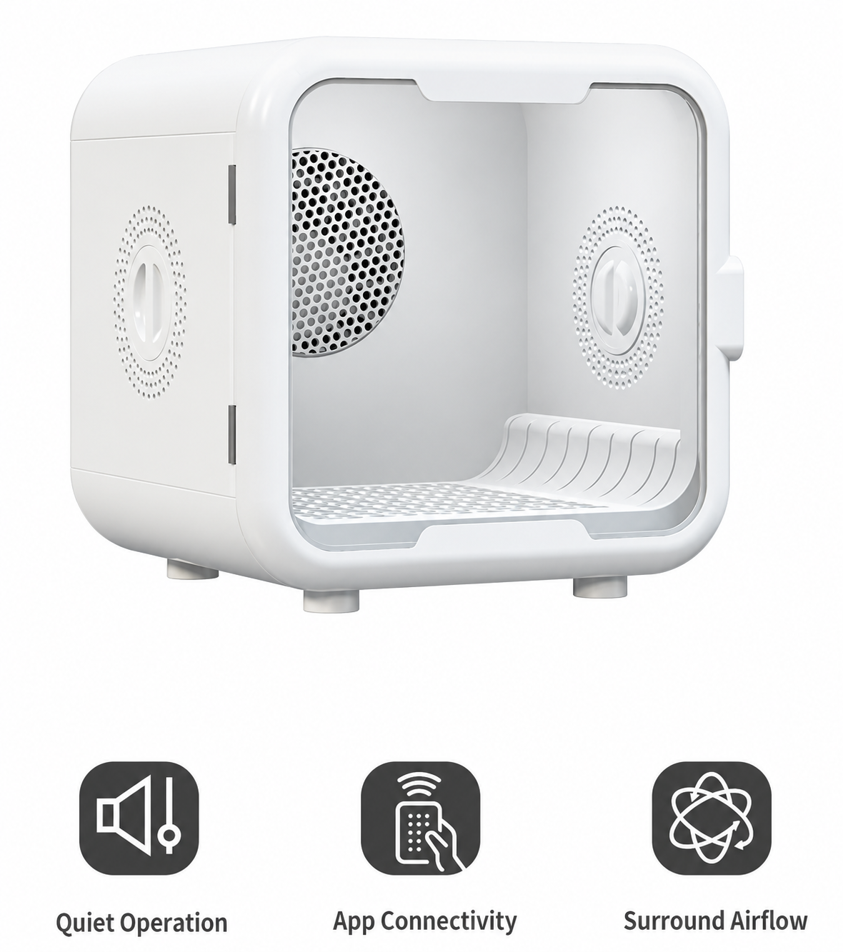 White enclosed pet dryer box with transparent door